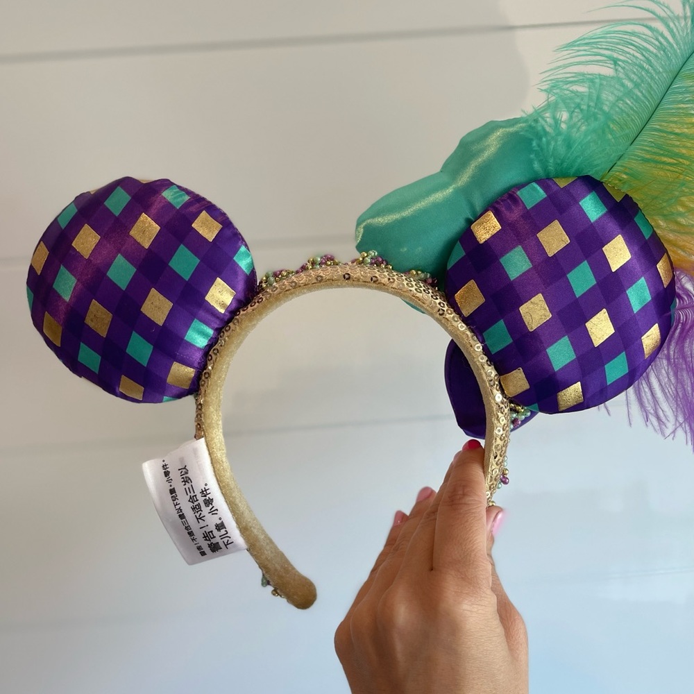 Disney Parks Minnie Mouse Mardi Gras Ears Headband New - Picture 2 of 7